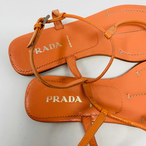 Prada Coral Patent Leather Sandals Made In Italy Worn A Few Times Size 37 (6.5) - Picture 10 of 12